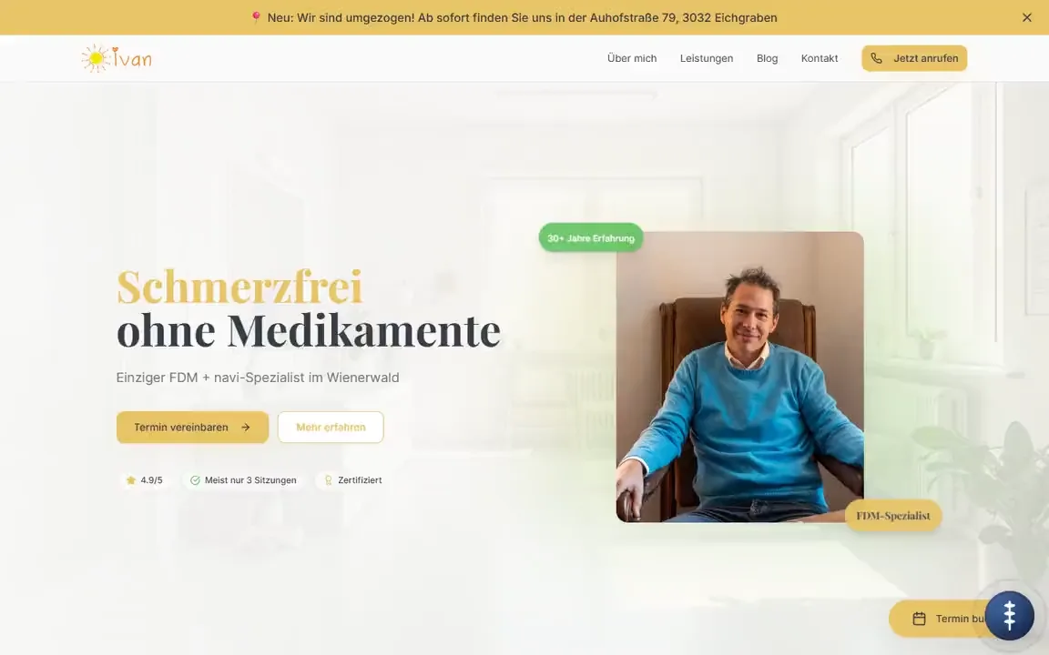 Website Schmerzfrei im Wienerwald, gebaut von Omnix Studio