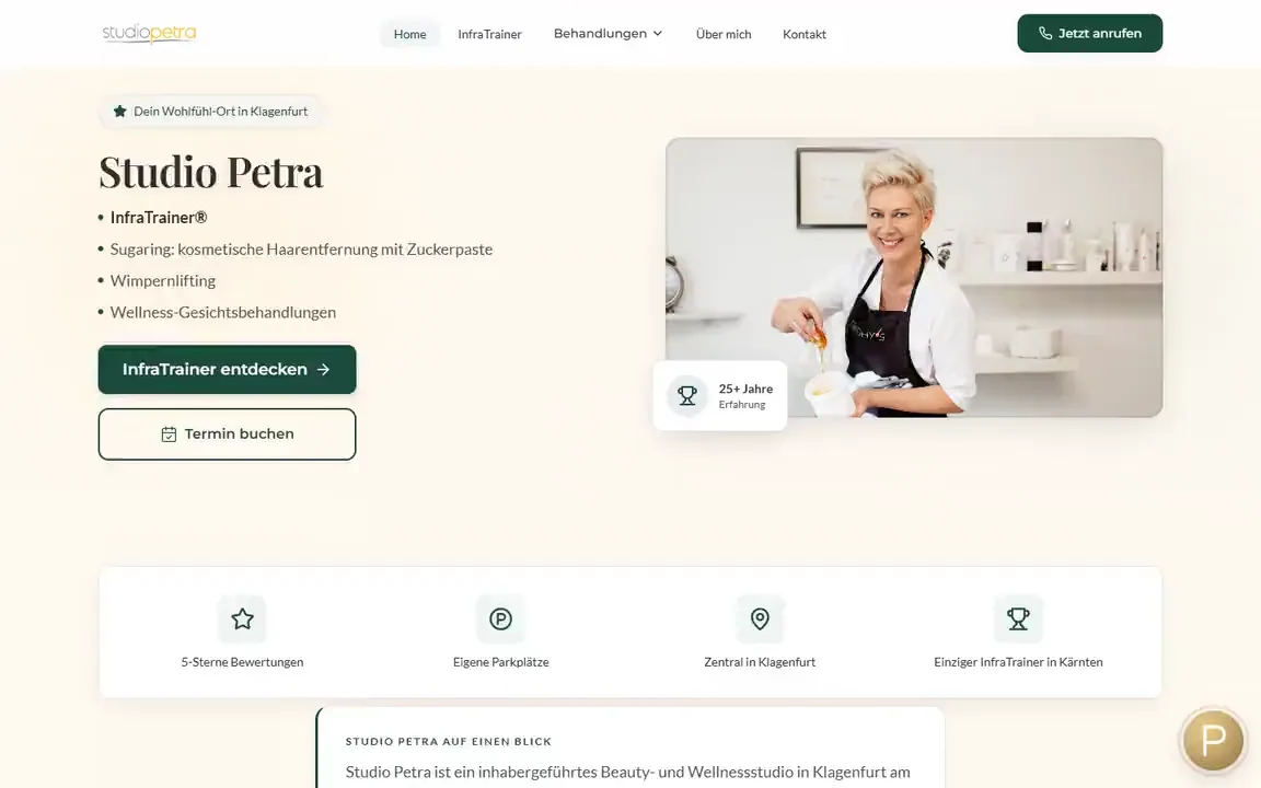 Website Studio Petra, gebaut von Omnix Studio